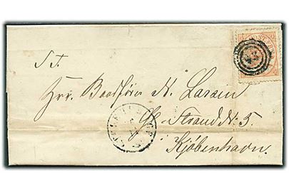 4 sk. Krone/Scepter på brev dateret Lille Heddinge annulleret med nr.stempel 93 og sidestemplet Store Heddinge d. 26.11.1866 til Baadfører ved Gl. Strand, Kjøbenhavn.