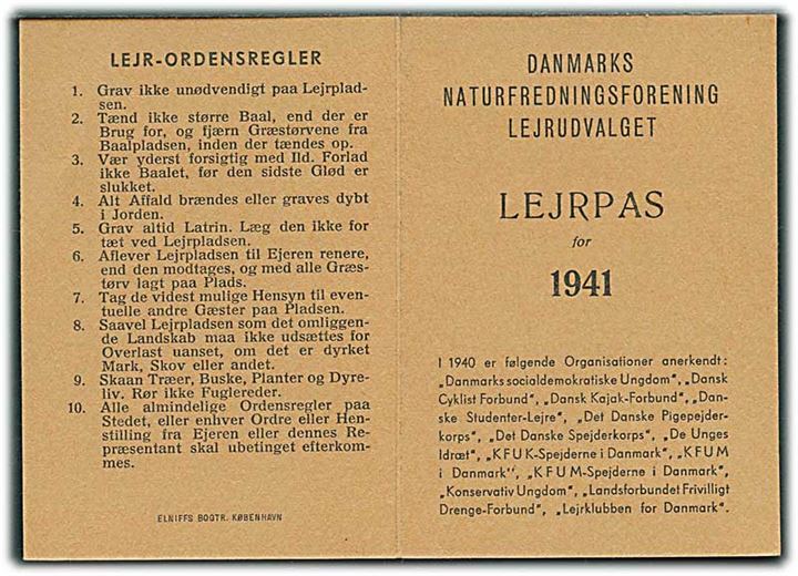 Danmarks Naturfredningsforening Lejrudvalg - Lejrpas 1941. Ubrugt.
