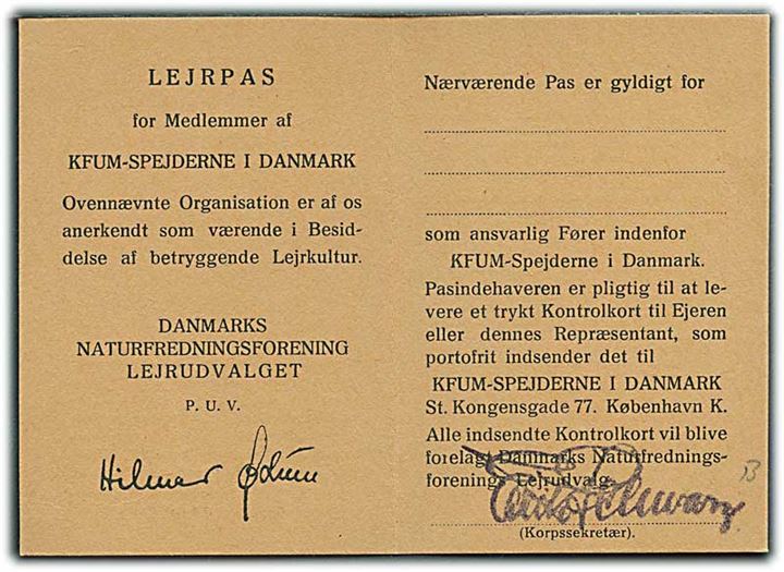 Danmarks Naturfredningsforening Lejrudvalg - Lejrpas 1941. Ubrugt.