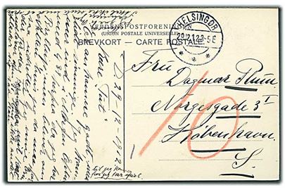 Ufrankeret brevkort fra Helsingør d. 29.12.1912 til København. Udtakseret i 10 øre porto.