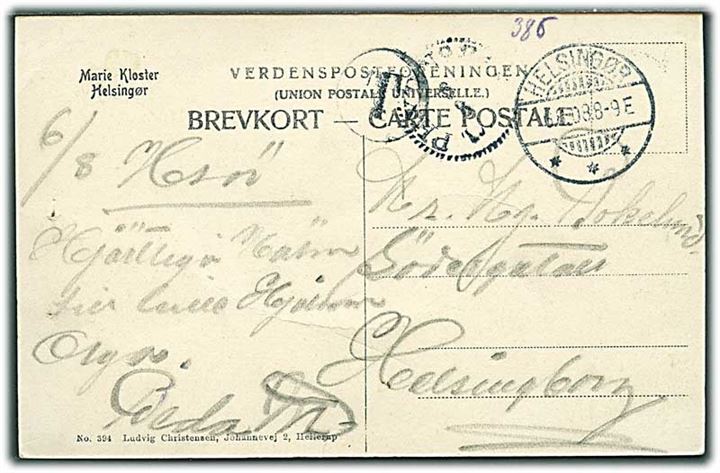 Ufrankeret brevkort fra Helsingør d. 6.8.1908 til Helsingborg, Sverige. Svensk bureaustempel og T portostempel.