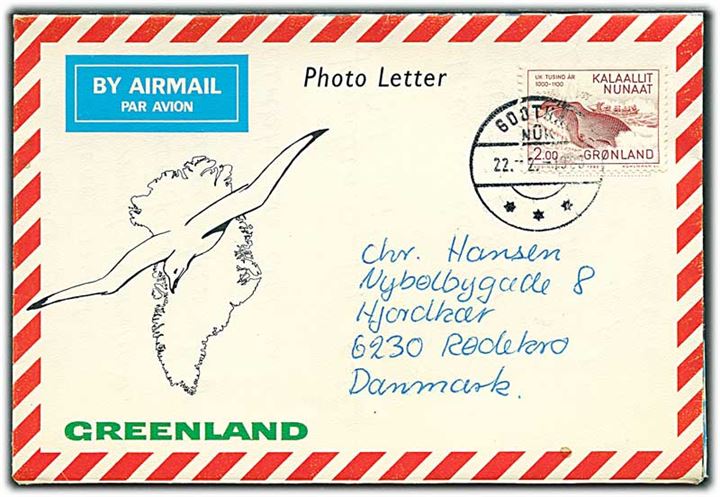 2 kr. 1000 års serie på Photo Letter 2572-10-79 fra Godthåb d. 22.2.1983 til Rødekro.