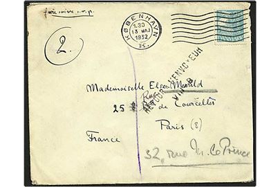 25 øre blå karavel på brev fra København d. 13.5.1932 til Paris, frankrig.