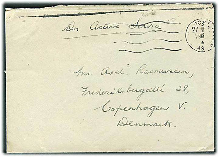 Ufrankeret OAS feltpostbrev stemplet Army Post Office APO 432 (= Hamburg) d. 27.3.1946 til København. Fra soldat ved 3. Regional Railway Control Team BAOR.