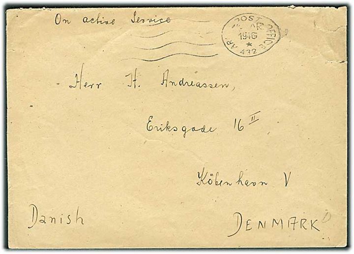 Ufrankeret OAS feltpostbrev stemplet Army Post Office 432 (= Hamburg) d. 1x.4.1946 til København, Danmark. Fra dansk censor ved 3 District Censorship Station BAOR.