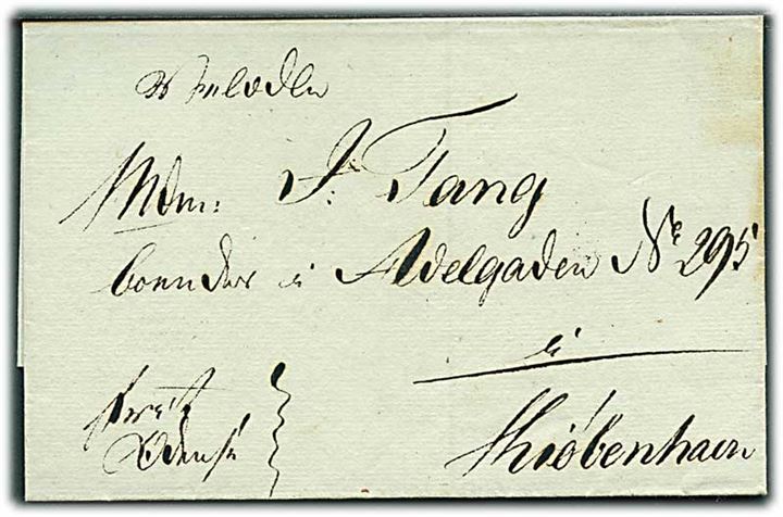 Udateret francobrev med håndskrevet bynavn Fra Kierteminde til Kjøbenhavn. Påskrevet Frit Odense (?).