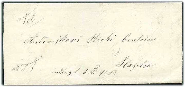 1861. Ufrankeret tjenestebrev dateret Esholte d. 29.7.1861 til Antvorskovs Birke Contoir i Slagelse. Påskrevet: indlagt 6 Rd 10 sk.
