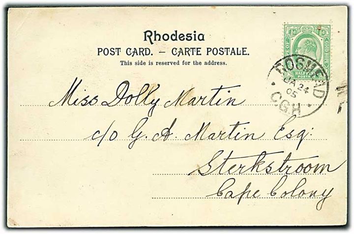 ½d Edward VII på brevkort fra Rosmead C.G.H. d. 24.1.1905 til Sterkstroom, Cape Colony.