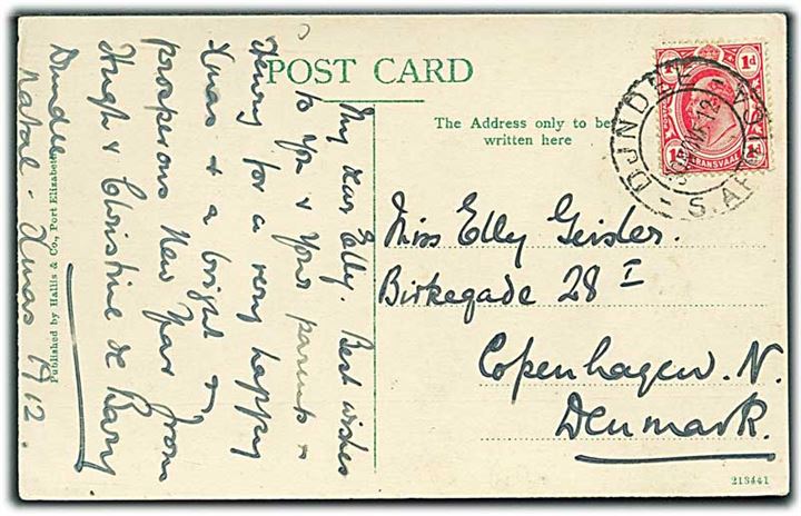 1d Edward VII på brevkort (Victoria Falls) fra Dundee d. 30.11.1912 til København, Danmark.