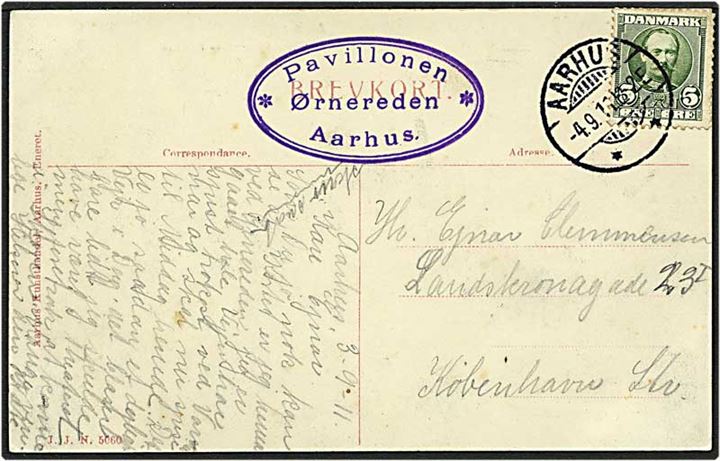 5 øre grøn Fr. VIII på postkort fra Ørnereden i Aarhus d. 4.9.1911 til København.