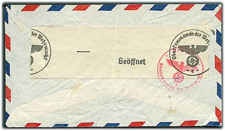 30 cents Winged Globe på luftpostbrev fra Chicago d. 15.8.1941 til Hellerup, Danmark. Åbnet af tysk censur i Frankfurt.