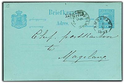 Hollandsk Ostindien. 5 c. helsagsbrevkort fra Ambarawa d. 5.5.1893 til Magelang. Rammestempel Na Posttid.