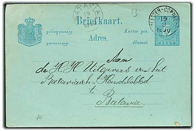 Hollandsk Ostindien. 5 c. helsagsbrevkort stemplet Meester Cornelis d. 19.9.1890 til Batavia.