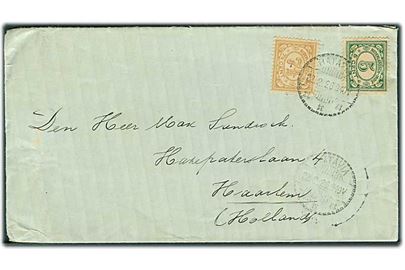 Hollandsk Ostindien. 5 c. og 7½ c. på brev fra Batavia d. 22.2.1928 til Haarlem, Holland.