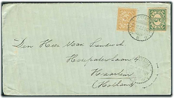 Hollandsk Ostindien. 5 c. og 7½ c. på brev fra Batavia d. 22.2.1928 til Haarlem, Holland.