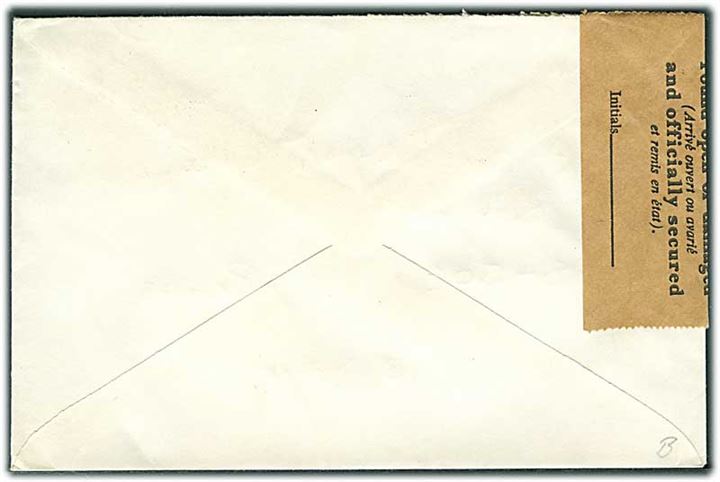 5d Elizabeth i parstykke på brev fra St. Albans d. 22.3.1976 til Borås, Sverige. Indgået beskadiget og lukket med officiel banderole.