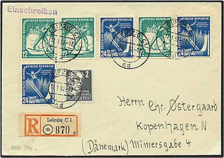 Rec. brev fra Leipzig, DDR, d. 17.1.1952 til København.