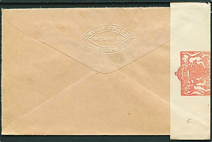 3 As. 6 Ps. George VI på brev fra Aligarh med svagt stempel ca. 20.12.1939 til København, Danmark. Åbnet af indisk censur.