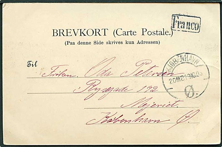 5 øre Våben på billedside af brevkort fra Helsingør d. 18.10.1903 til København. Rammestempel Franco.