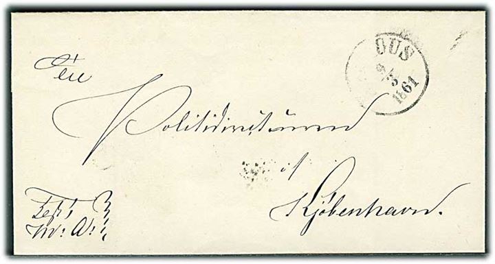 1861. Ufrankeret tjenestebrev fra Ning Herred med antiqua Aarhus d. 9.3.1861 til Kjøbenhavn.