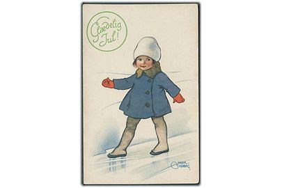 Hildur Søderberg: Glædelig Jul. Pige i blå frakke på isen. Paul Heckscher no. 1333/2.