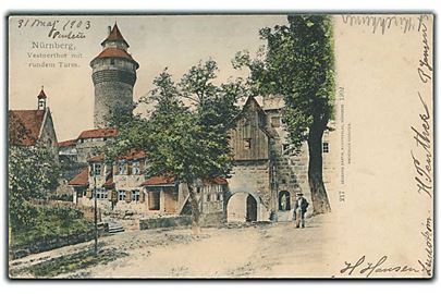 Vestnerthor mit rundem Turm, Nürnburg. Herman Martin no. 217. 