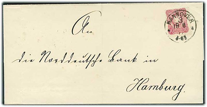 10 pfg. Adler på brev fra Hannover d. 19.6.1877 til Hamburg.