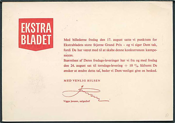 20 øre Fr. IX sendt lokalt i København d. 22.8.1962. På bagsiden tiltryk fra dagbladet: Ekstra Bladet.