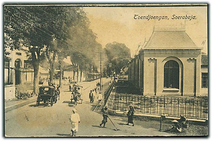 Hollandsk Ostindien. 5 c. på brevkort fra Soerabaja d. 21.5.1918 via Singapore til Bangkok, Siam.