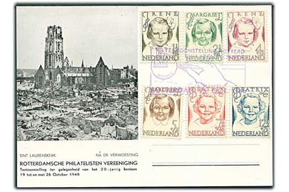 Komplet sæt Børneforsorg på uadresseret illustreret brevkort fra Rotterdam d. 25.10.1946.
