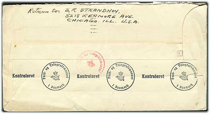 30 cents Winged Globe på luftpostbrev fra Evanston d. 22.11.1940 til Esbjerg, Danmark. Åbnet af dansk censur.