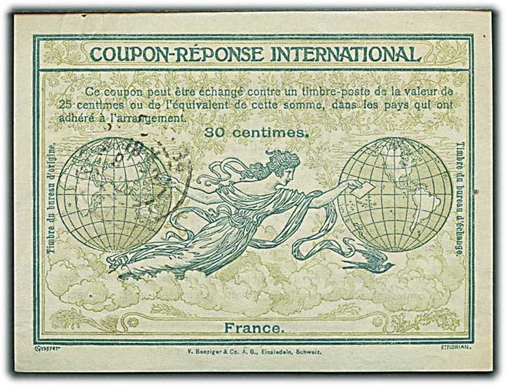 30 centimes International Svarkupon med svagt stempel d. 9.2.1926.