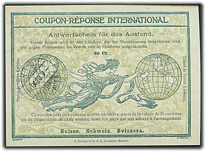 30 ct. International Svarkupon fra Zürich d. 16.9.1920.