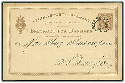 6 øre helsagsbrevkort fra Kjøbenhavn annulleret med svensk bureaustempel PKXP No. 2 UPP. d. 1.2.1882 til Nässjö, Sverige.