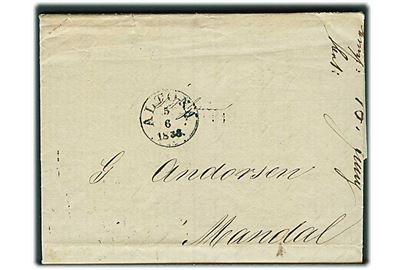 1838. Markedsberetning med antiqua Altona d. 5.6.1838 til Mandal, Norge.