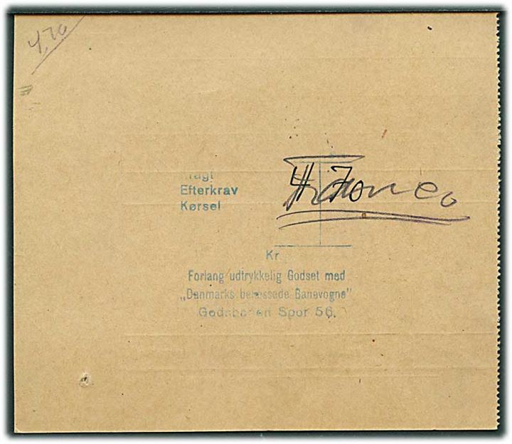 Fragtgods adressekort fra København d. 11.8.1923 til Holstebro.