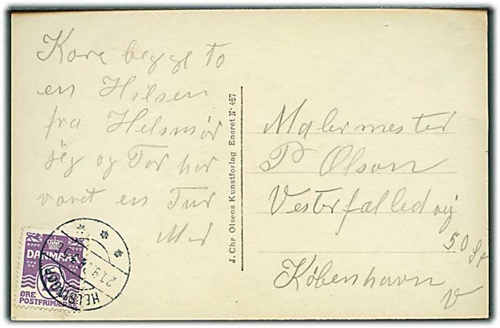 12 øre Bølgelinie single på brevkort fra Helsingør d. 21.9.1926 til København.