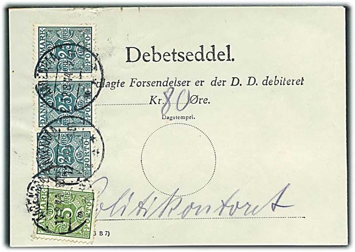 Debetseddel med 5 øre og 25 øre (3) Portomærke stemplet Aabenraa d. 12.8.1944 til Politikontoret.