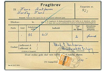 1,25 kr. Rigsvåben Postfærgemærke single på fragtbrev fra Esbjerg d. 22.4.1967 til Nordby.