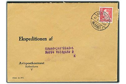 50 øre Fr. IX på fortrykt kuvert fra Avispostkontoret annulleret med brotype IId København Avispost sn1 d. 20.6.1963 til København.