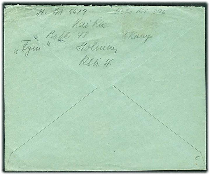 20 øre Chr. X på brev fra København d. 26.8.1943 til Odense. Fra marinesoldat på Holmen indkvarteret på kaserneskibet Fyen. Afsendt kun 3 dage inden det tyske overfald på den danske hær og flåde.