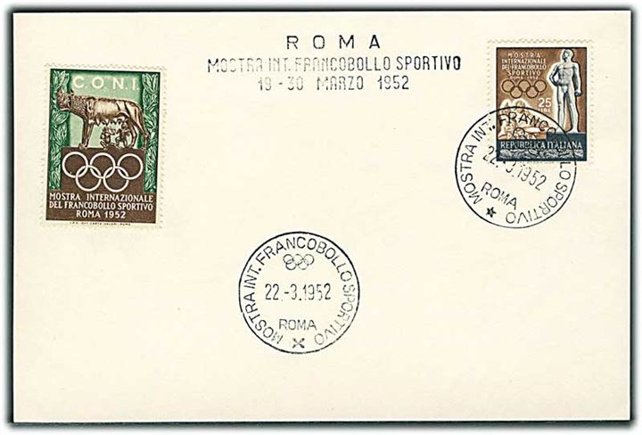 25 l. Olympiade udg. på uadresseret kuvert fra Rom d. 22.3.1952.