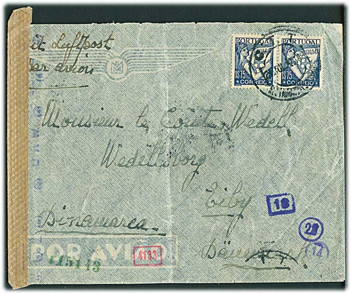 $1,75 i parstykke på luftpostbrev d. 21.7.1942 til Ejby, Danmark. Åbnet af tysk censur.