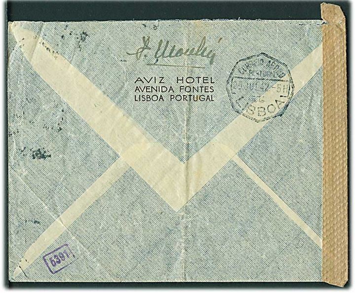 $1,75 i parstykke på luftpostbrev d. 21.7.1942 til Ejby, Danmark. Åbnet af tysk censur.