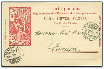 10 c. illustreret helsagsbrevkort fra Genéve d. 10.7.1900 til Dresden, Tyskland.