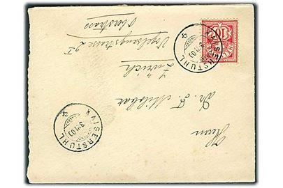 10 c. Ciffer single på brev fra Kaiserstuhl d. 3.6.1900 til Zürich.