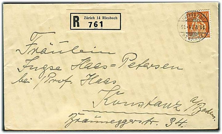 60 c. Helvetia single på anbefalet brev fra Zürich d. 11.5.1931 til Konstanz, Tyskland.
