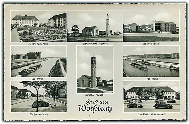 Gruss aus Wolfsburg med prospekter. Fotokort. Carl Friedrich Fangmeier no. 8.