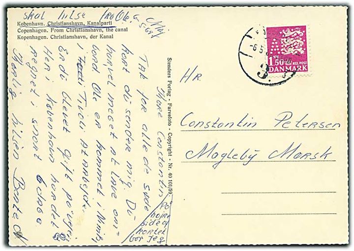 1,50 kr. Rigsvåben med perfin APM på brevkort fra København d. 6.5.1969 til A.P.Møller skibet Magleby Mærsk.
