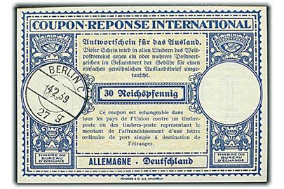30 Reichpfennig International Svarkupon stemplet Berlin d. 4.2.1939.